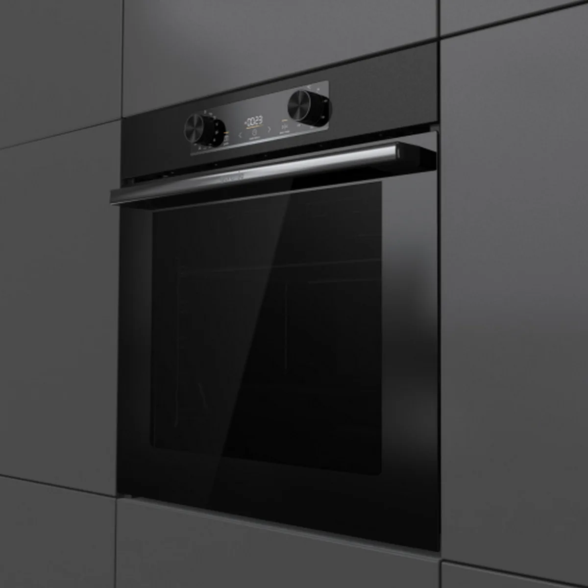 Електрична духова шафа Gorenje, 77 л, клас енергоефективності A+, з дисплеєм IconLed, піролізна, чорного кольору.