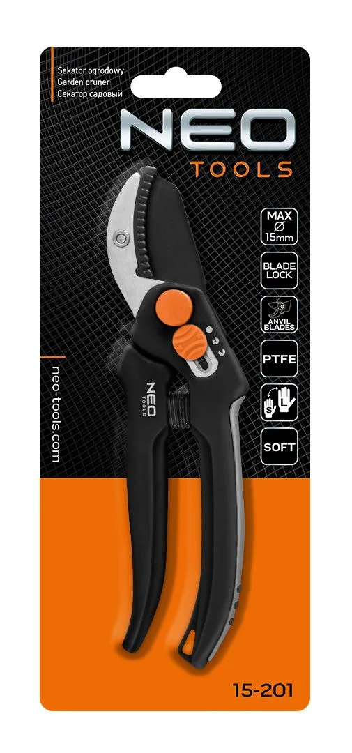 Секатор контактний Neo Tools, D типу різу 15 мм, довжина 185 мм, вага 169 г.