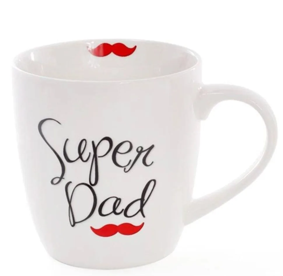 Чашка фарфоровая Bona 520 мл біла Super Dad Super Mom червона декорація