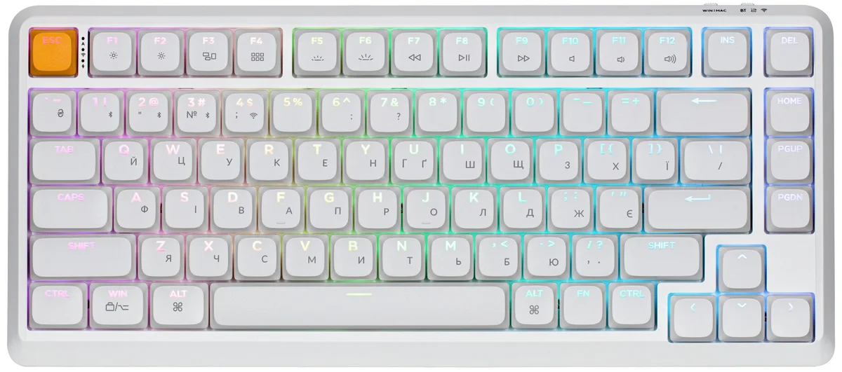Клавіатура механічна Keychron J1 82Key, K pro Brown, WL/BT/USB-A, QMK, Hot-swap, EN/UKR, RGB, білий
