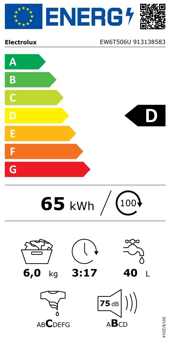 Пральна машина Electrolux з вертикальним завантаженням, 6 кг, 1000 об/хв, клас енергоспоживання D, ширина 60 см, з дисплеєм, біла.