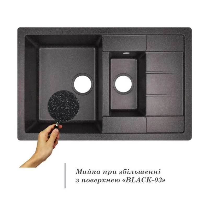 Кухонна мийка Lidz BLA-03 780x495 мм чорна штучний камінь з двома чашами