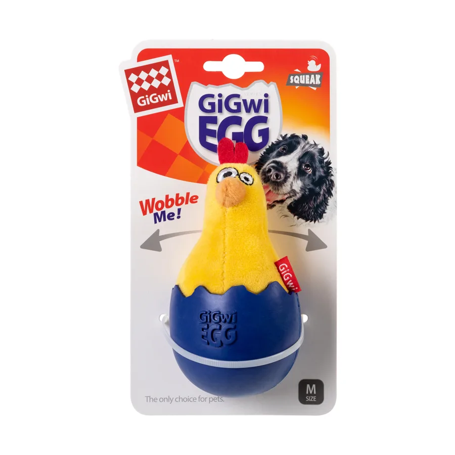 Іграшка для собак неваляшка GiGwi EGG 14 см гума текстиль жовта