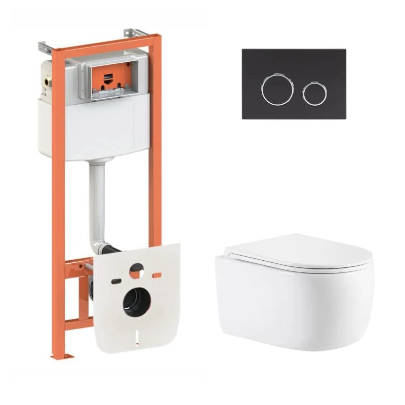Підвісний унітаз з інсталяцією Qtap Nest 515х360х350 мм кераміка білий Matt Black