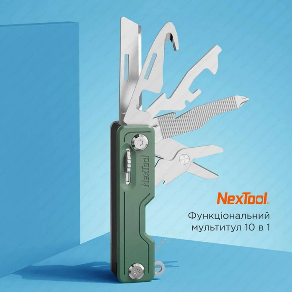 Мультитул NexTool сталь 50 мм зелений 10 функцій 88 г