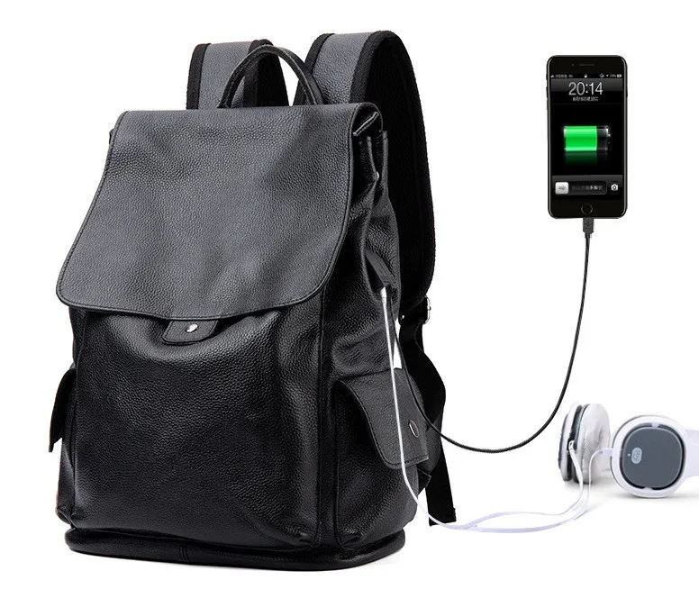 Большой мужской рюкзак натуральная кожа 40х30х16 см черный