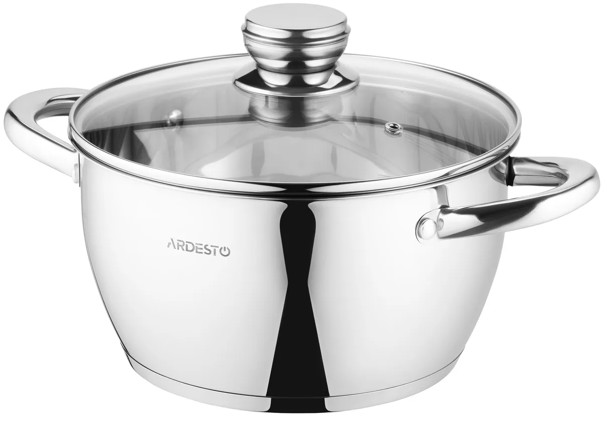 Каструля з прозорою кришкою ARDESTO Gemini Lucca, об'ємом 4.2 л, виготовлена з нержавіючої сталі.