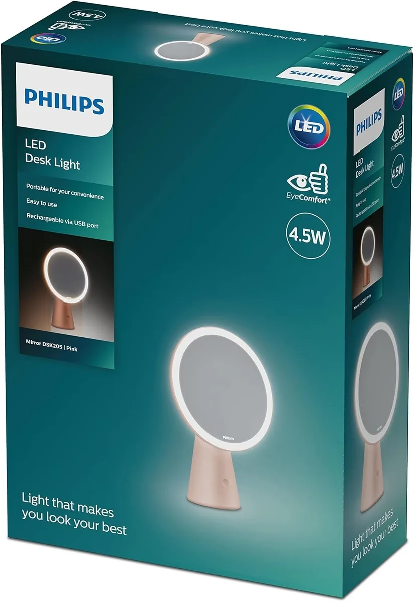 Косметичне дзеркало з підсвіткою та акумулятором Philips Mirror 4.5Вт 5000/4000/3000K 3000мА•год, регульоване яскравістю, USB-A.