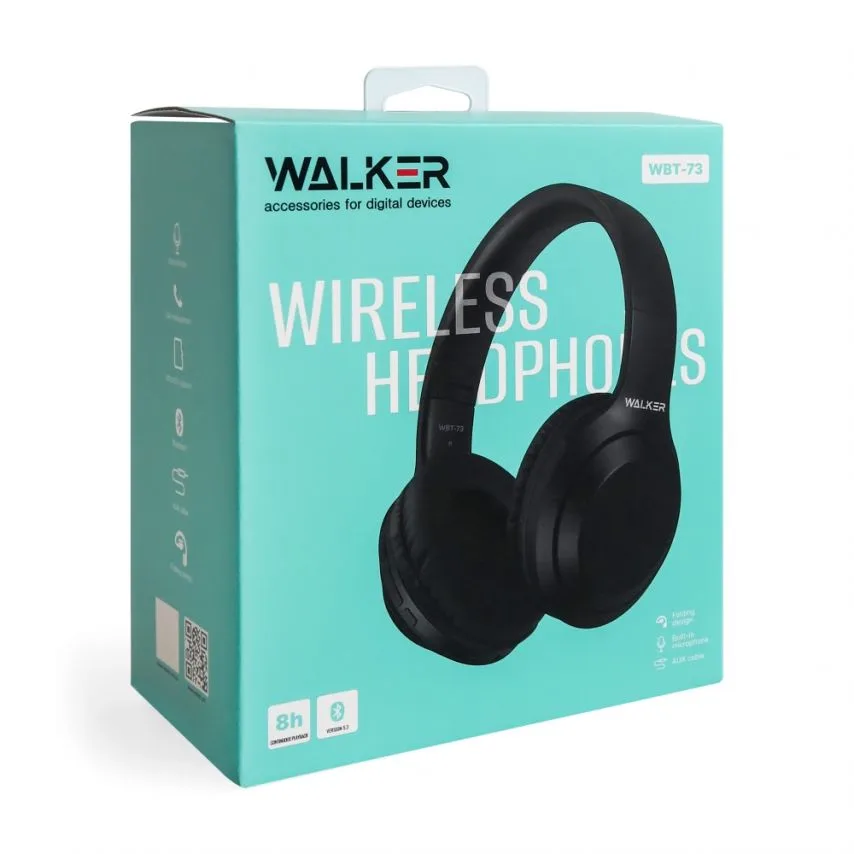 Навушники Bluetooth WALKER накладні чорні 40 мм шкірозамінник