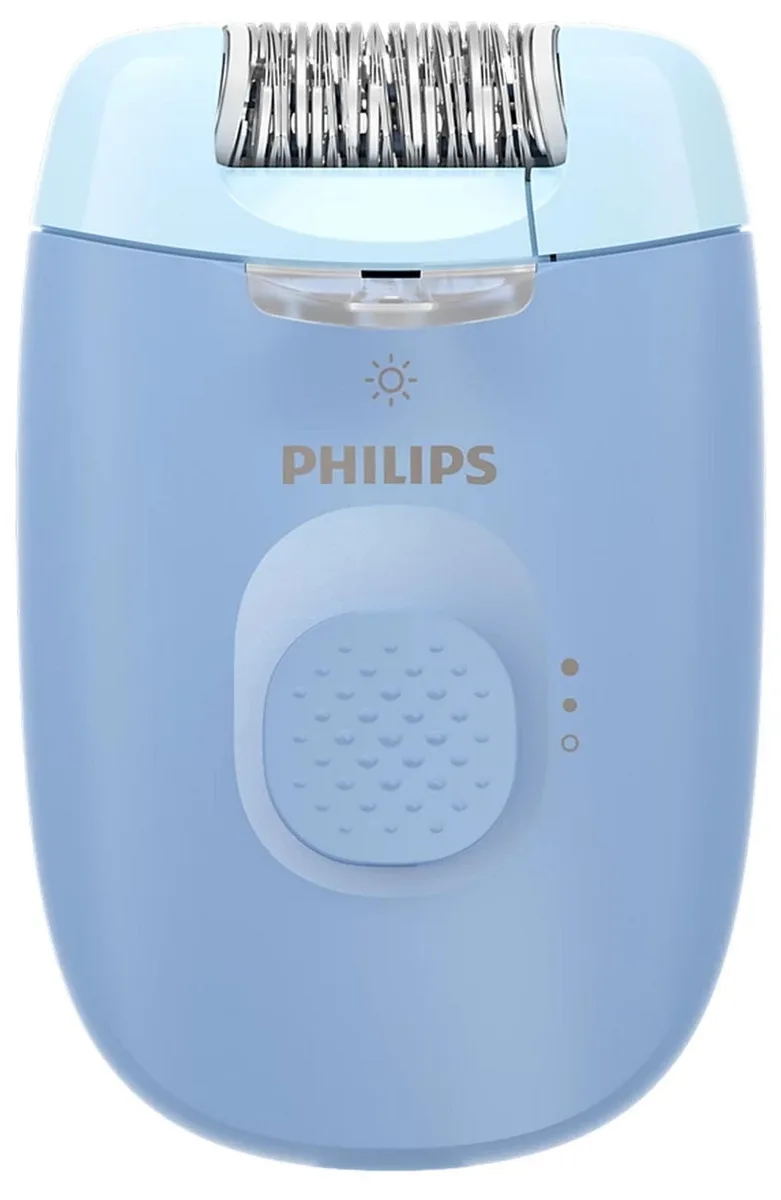 Епілятор Philips Series 2000 дисковий, з мережевим живленням, для сухого використання, 2 насадки, з підсвіткою, блакитного кольору