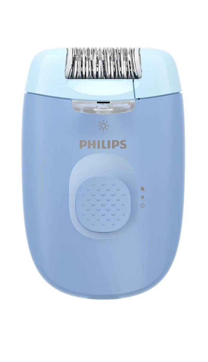 Епілятор Philips Series 2000 дисковий, з мережевим живленням, для сухого використання, 2 насадки, з підсвіткою, блакитного кольору