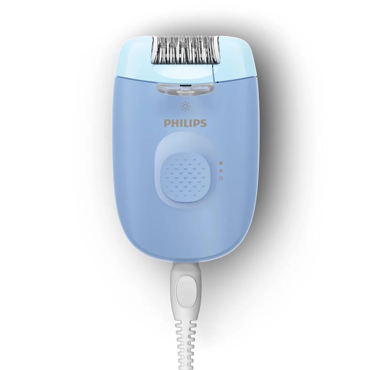 Епілятор Philips Series 2000 дисковий, з мережевим живленням, для сухого використання, 2 насадки, з підсвіткою, блакитного кольору