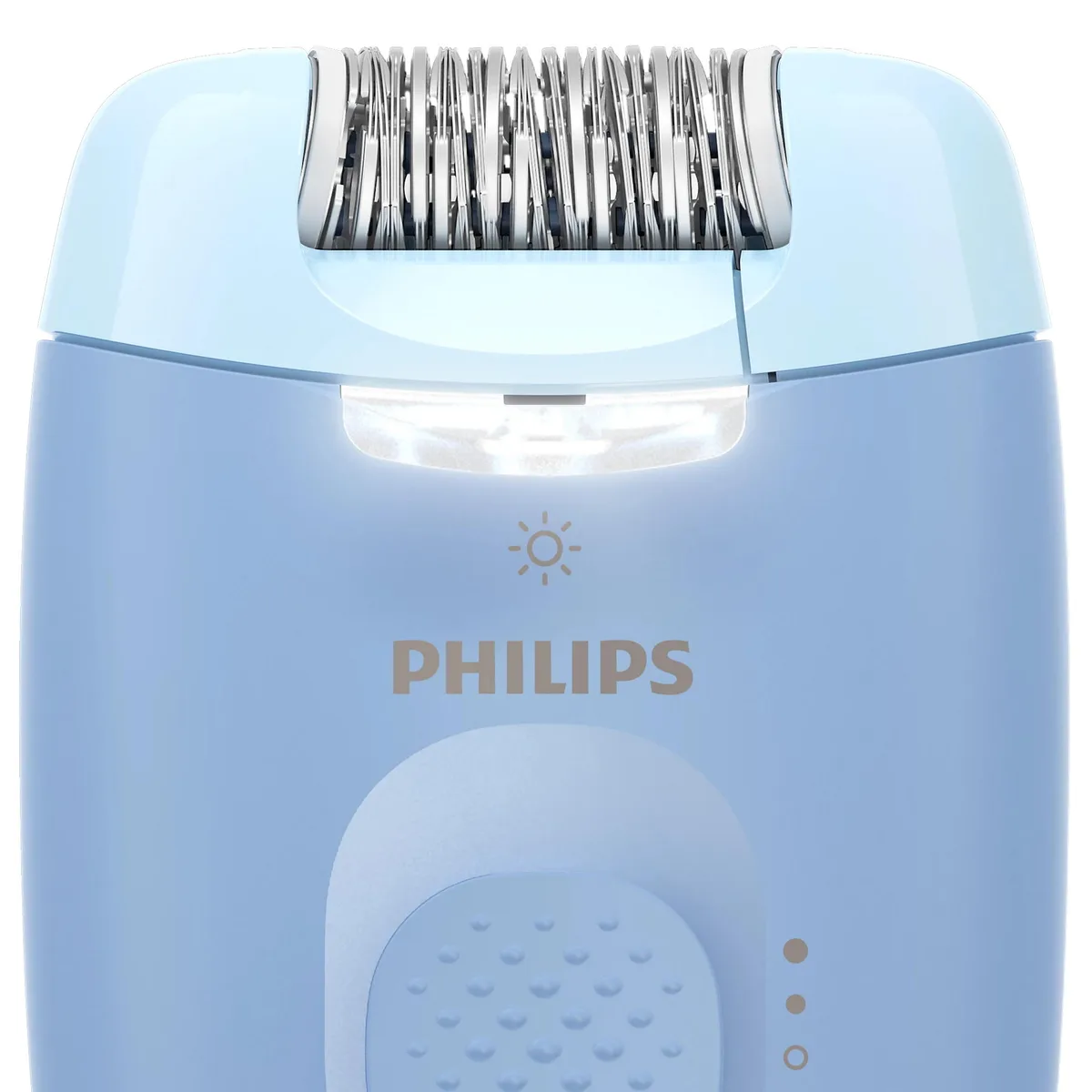 Епілятор Philips Series 2000 дисковий, з мережевим живленням, для сухого використання, 2 насадки, з підсвіткою, блакитного кольору