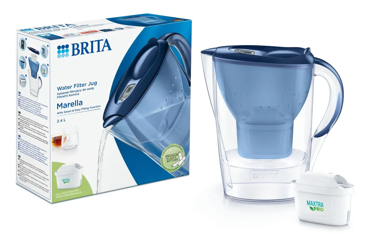 Фільтрувальний глечик Brita Marella Memo MXPro 2.4л (1.4л очищеної води) з картриджем, синій.