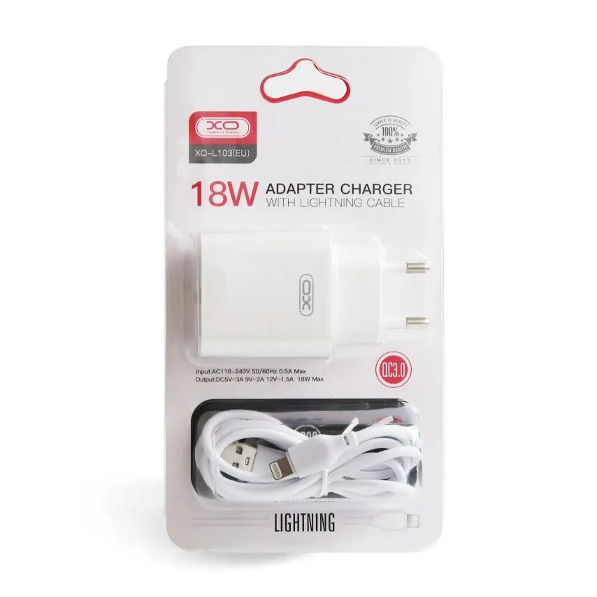 Зарядний пристрій XO 18W USB Lightning 1м Білий