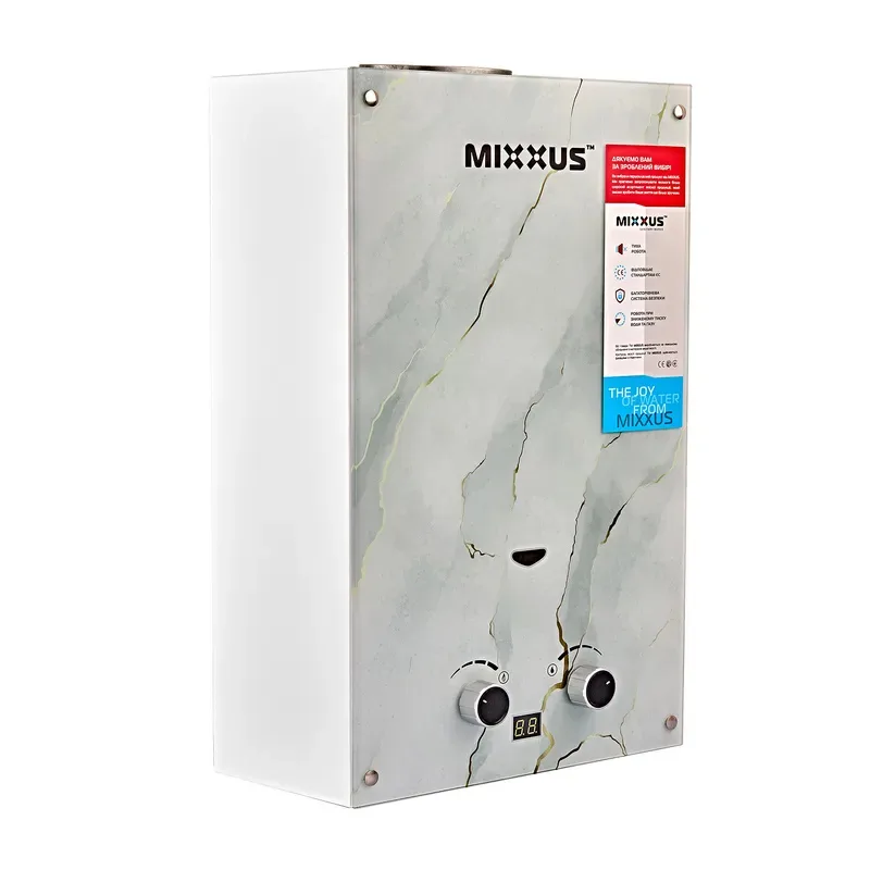 Газова колонка MIXXUS 10 л/хв металевий 550х330х190 мм з малюнком на скляній панелі