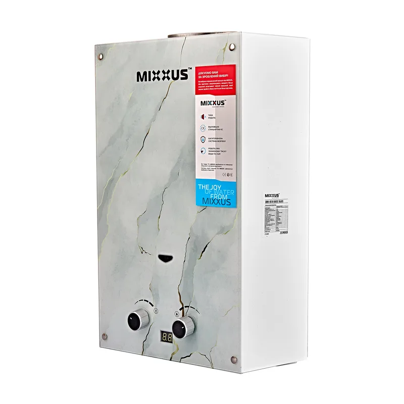 Газова колонка MIXXUS 10 л/хв металевий 550х330х190 мм з малюнком на скляній панелі