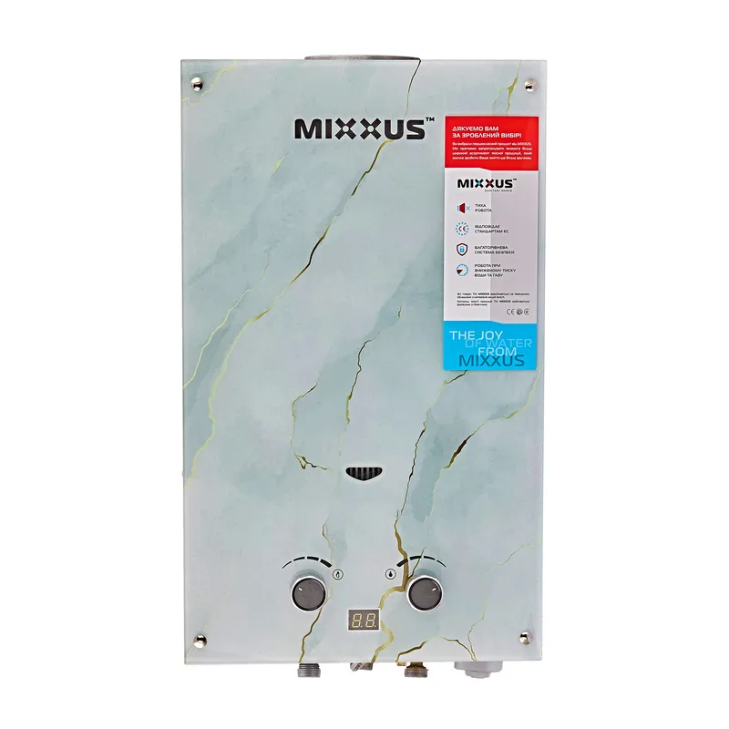 Газова колонка MIXXUS 10 л/хв металевий 550х330х190 мм з малюнком на скляній панелі