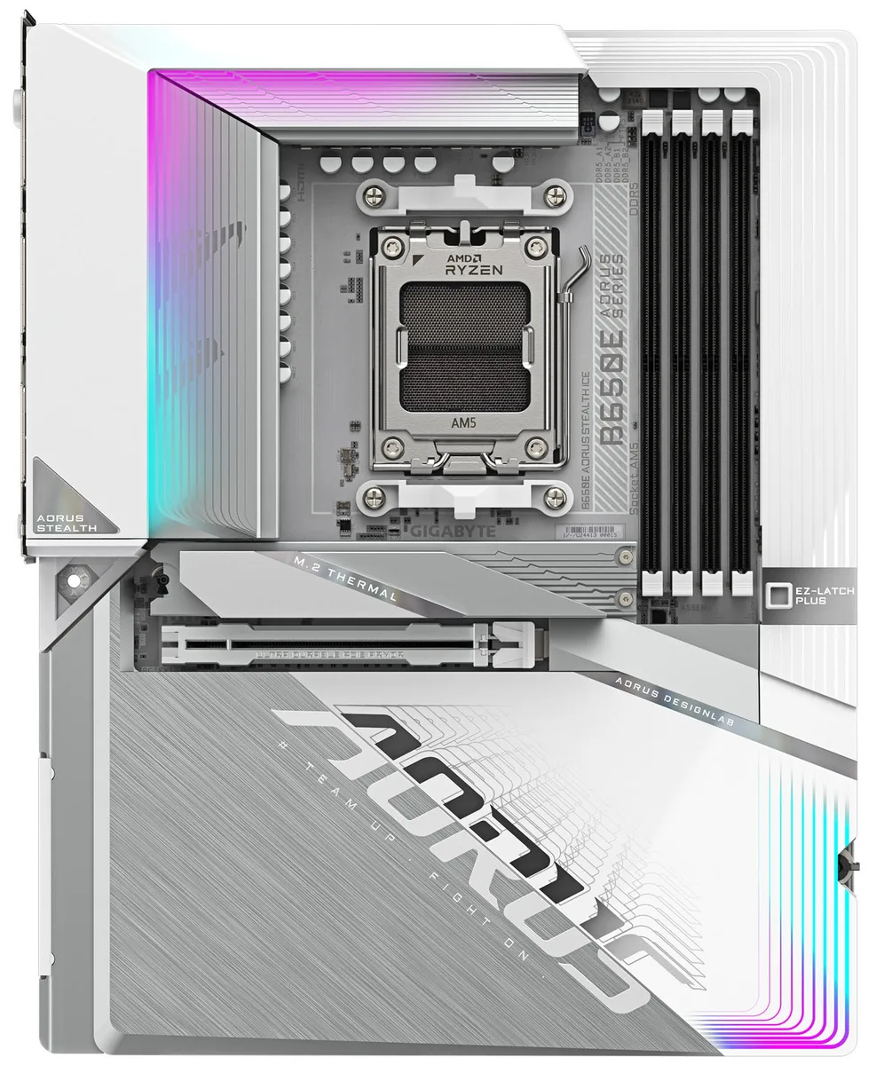Материнська плата GIGABYTE B650E A STEALTH ICE sAM5 B650 4xDDR5 M.2 Wi-Fi BT HDMI DP ATX білий