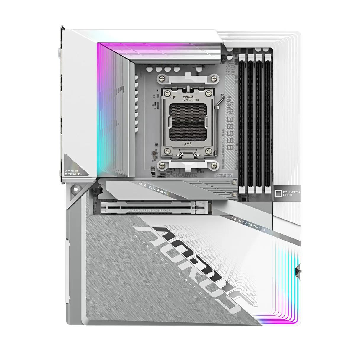 Материнська плата GIGABYTE B650E A STEALTH ICE sAM5 B650 4xDDR5 M.2 Wi-Fi BT HDMI DP ATX білий