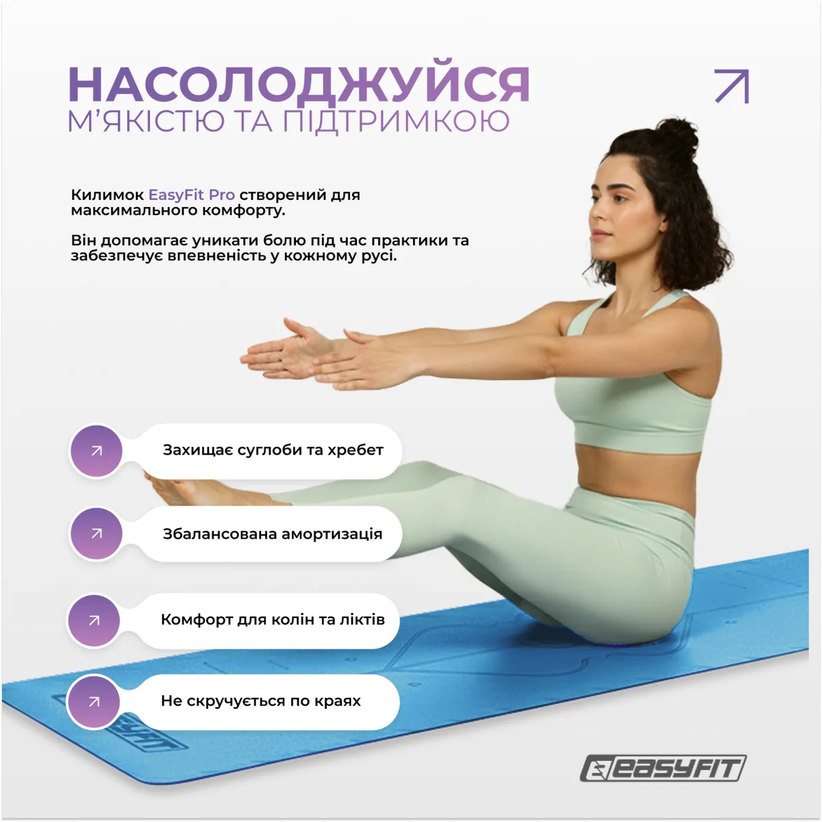 Коврик для йоги EasyFit каучук 5 мм блакитний