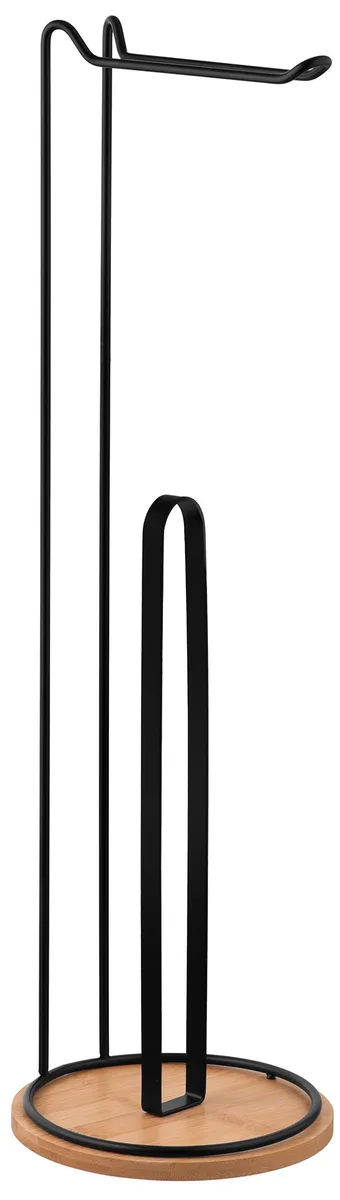 Тримач для туалетного паперу ARDESTO Minimalism, 16.5х16.5х55 см, металевий з бамбуковими елементами, чорного кольору.