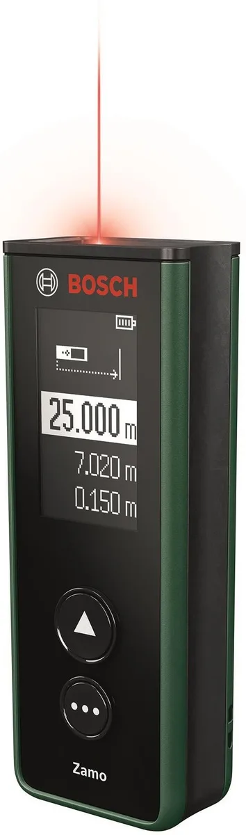 Лазерний далекомір Bosch Zamo, діапазон 0.15-20м, точність ±3мм, вага 0.85кг.