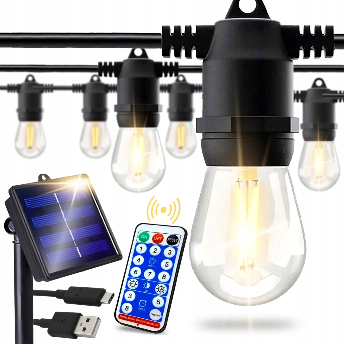 Сонячна гірлянда SuperLED пластикова 10 м чорна 10 LED лампочок