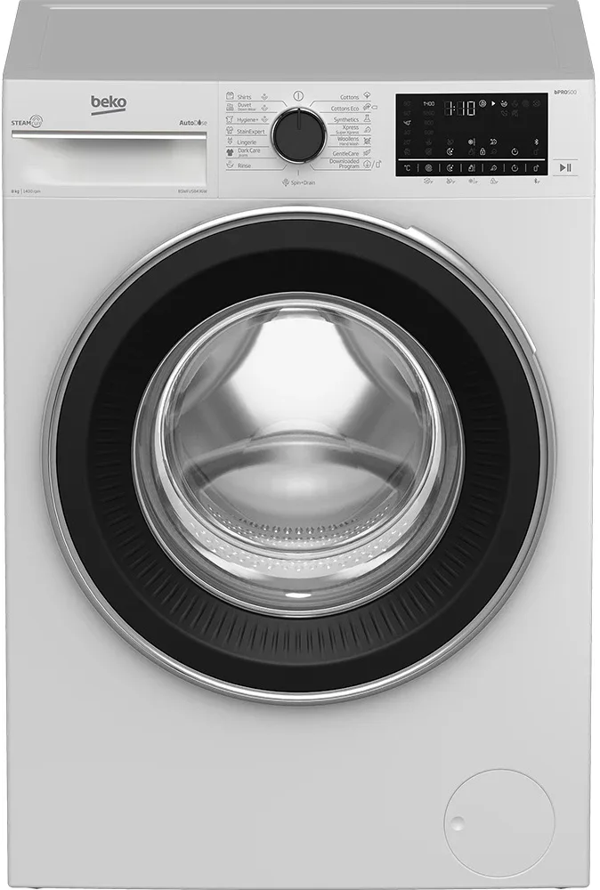 Фронтальна пральна машина Beko, 8 кг, 1400 об/хв, клас енергоефективності A+++, 55 см, з дисплеєм, паровою функцією, інверторним д
