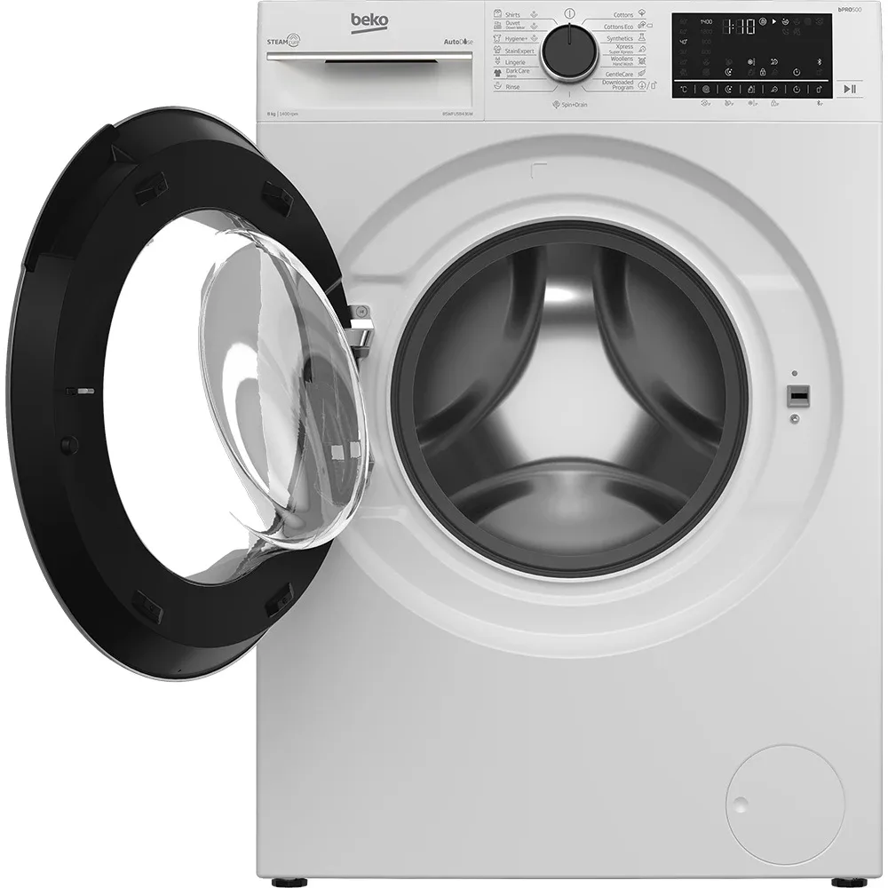 Фронтальна пральна машина Beko, 8 кг, 1400 об/хв, клас енергоефективності A+++, 55 см, з дисплеєм, паровою функцією, інверторним д