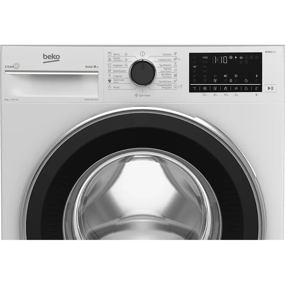 Фронтальна пральна машина Beko, 8 кг, 1400 об/хв, клас енергоефективності A+++, 55 см, з дисплеєм, паровою функцією, інверторним д