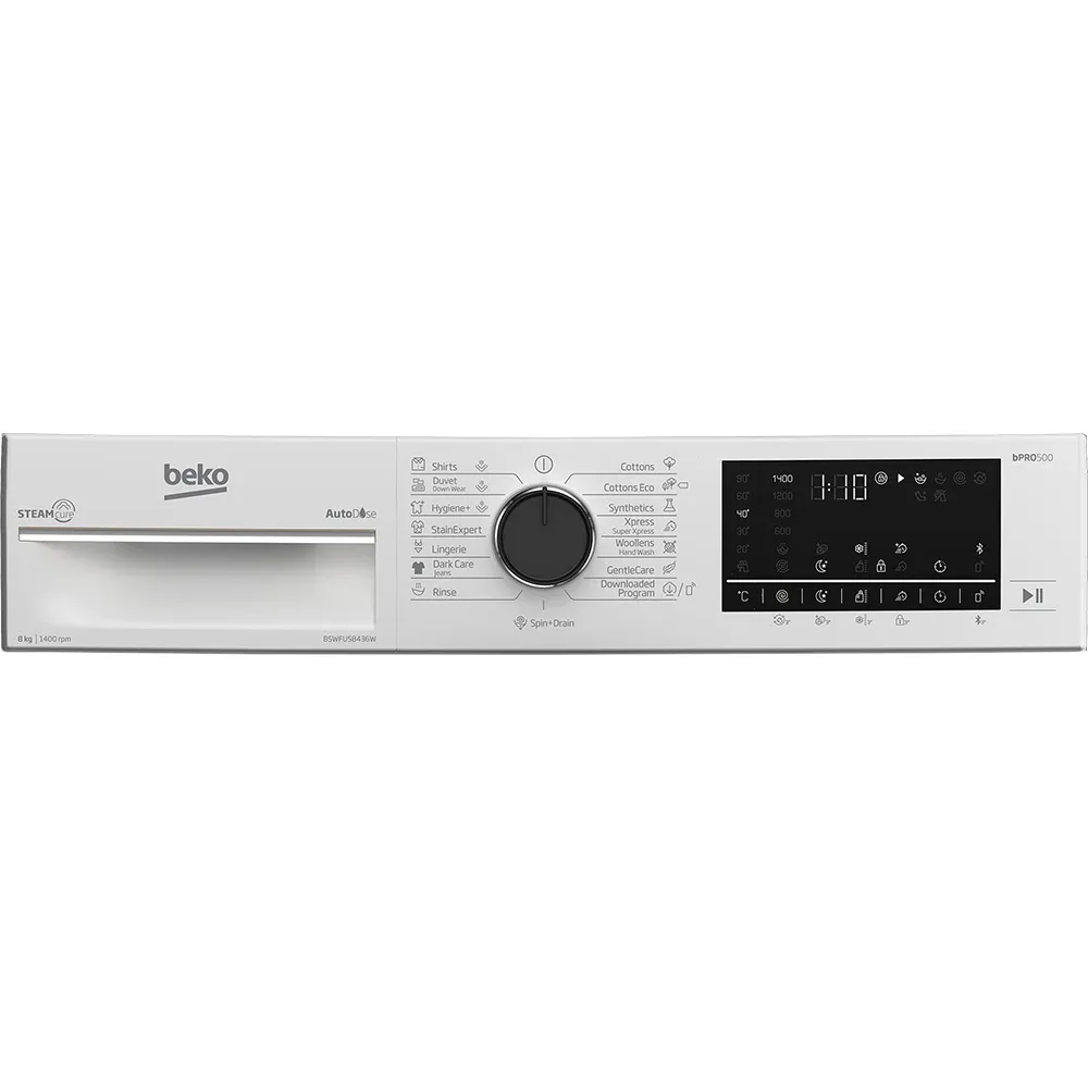 Фронтальна пральна машина Beko, 8 кг, 1400 об/хв, клас енергоефективності A+++, 55 см, з дисплеєм, паровою функцією, інверторним д