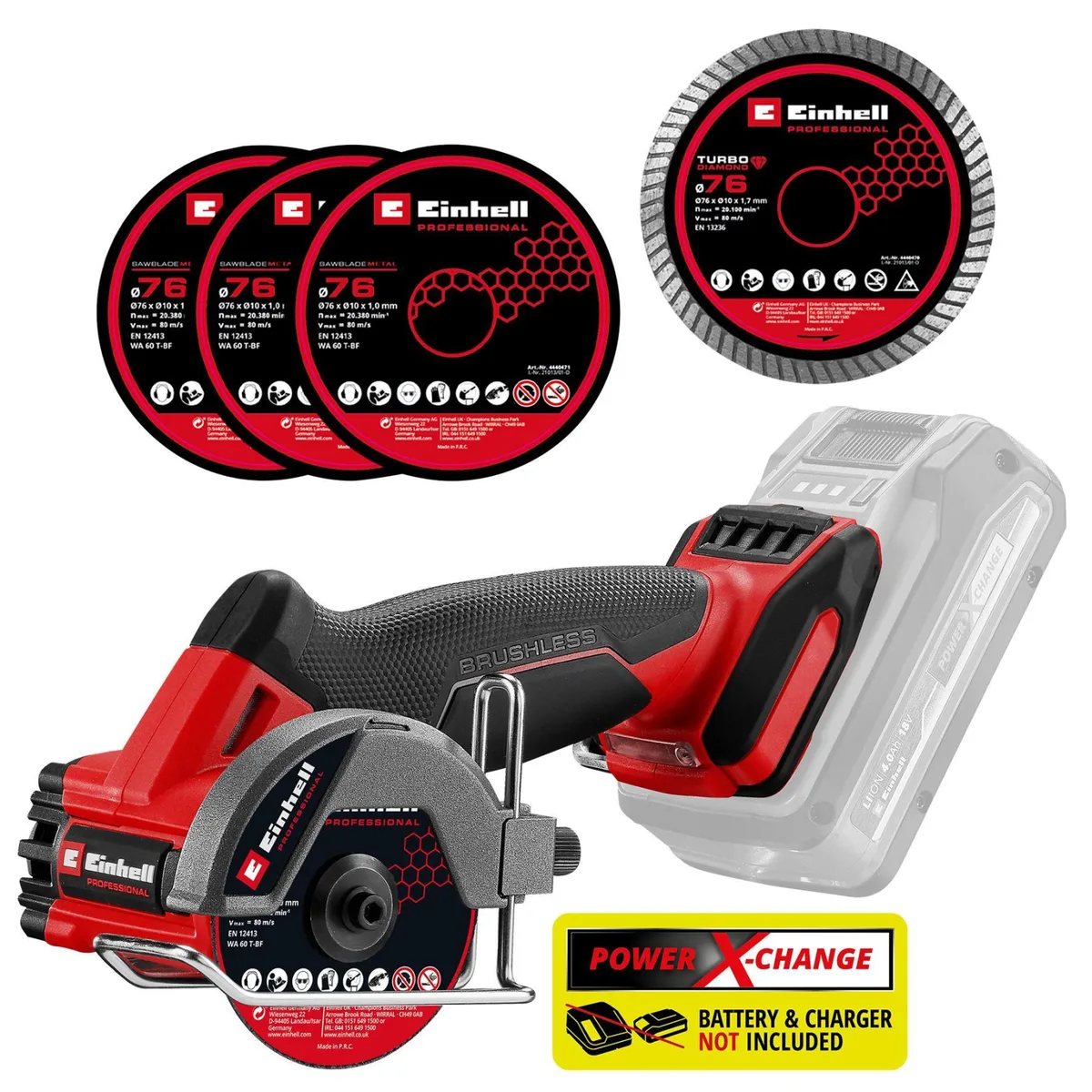 Акумуляторна відрізна шліфмашина Einhell Professional TP-CO 18/76-C Li BL - Solo, 16 мм, 18 В, 20000 об/хв, 0.67 кг.