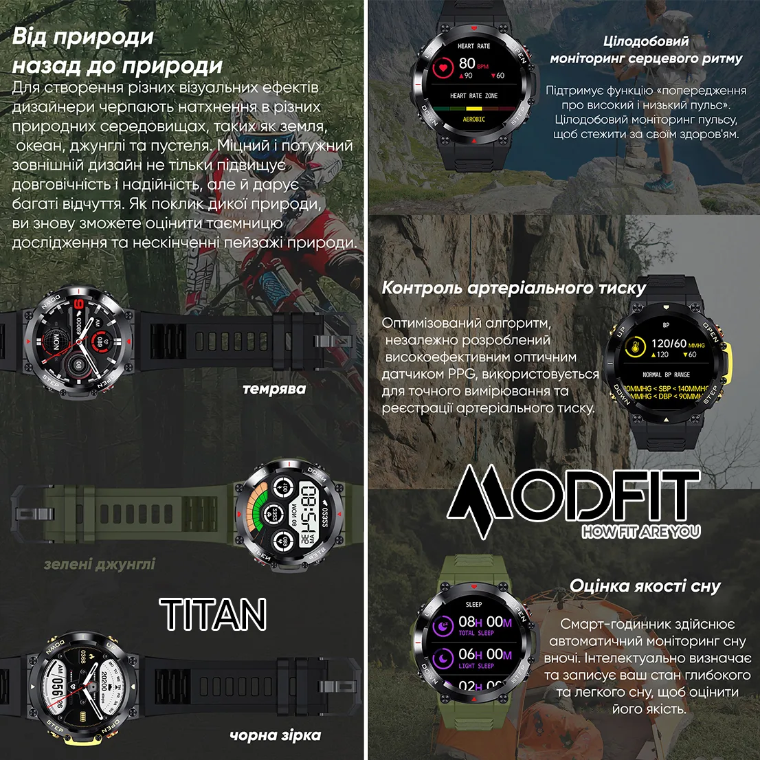 Розумні годинники Modfit полімер сталь 35 мм чорні золоті