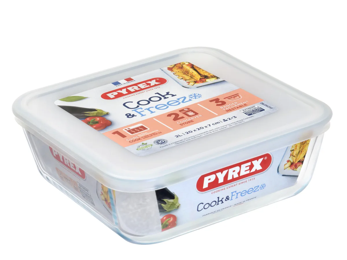 Форма с крышкой Pyrex боросиликатное стекло квадратная 20х20х7 см