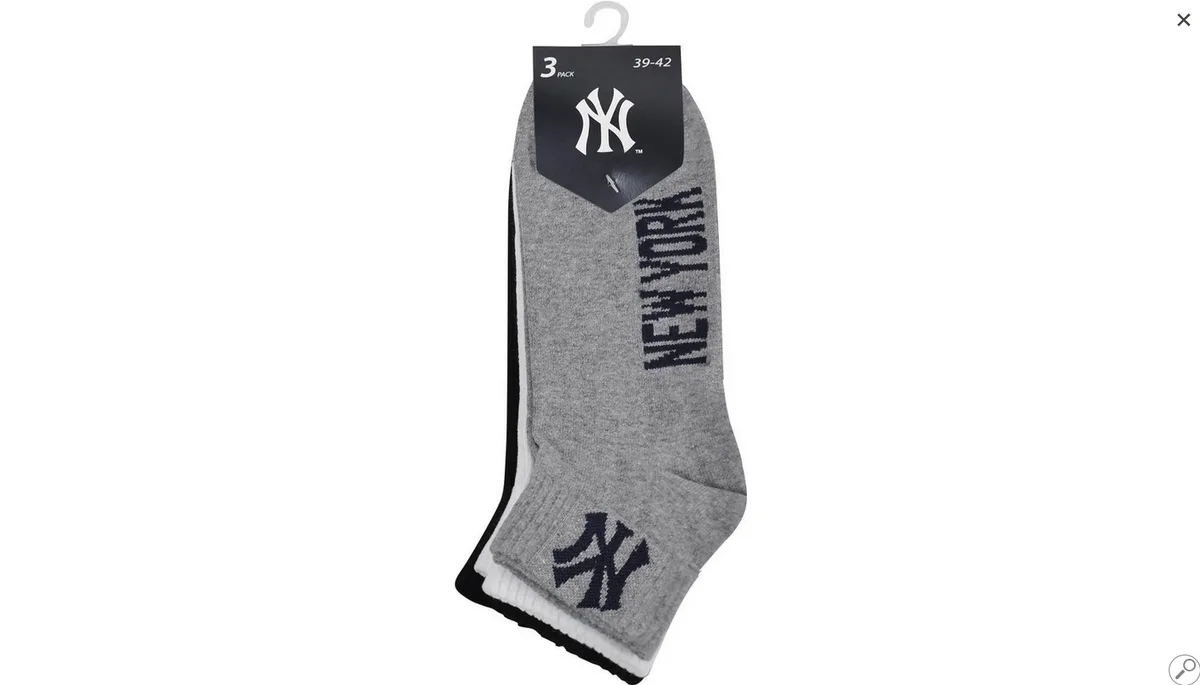 Шкарпетки New York Yankees бавовна 39-42 чорний білий сірий 3 пари