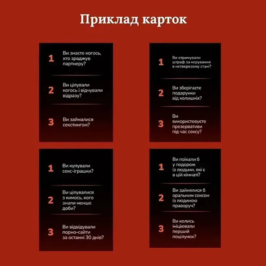 Настільна гра Gamesly Конфіденційність 100 карток 300 запитань 18+