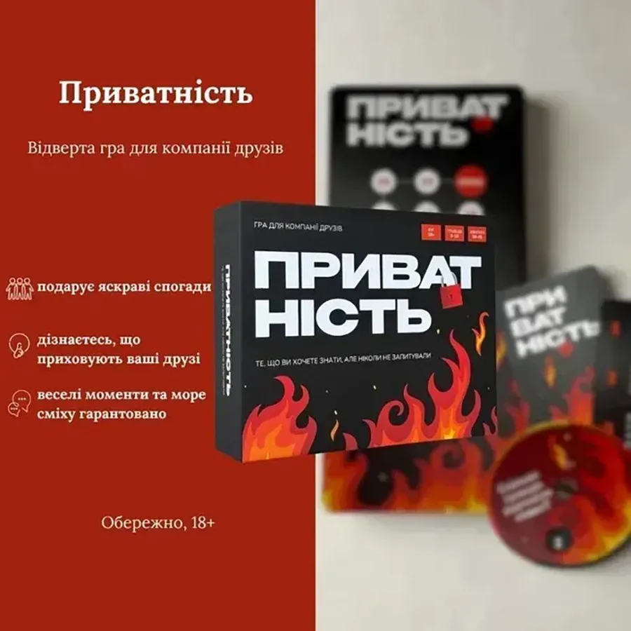 Настільна гра Gamesly Конфіденційність 100 карток 300 запитань 18+