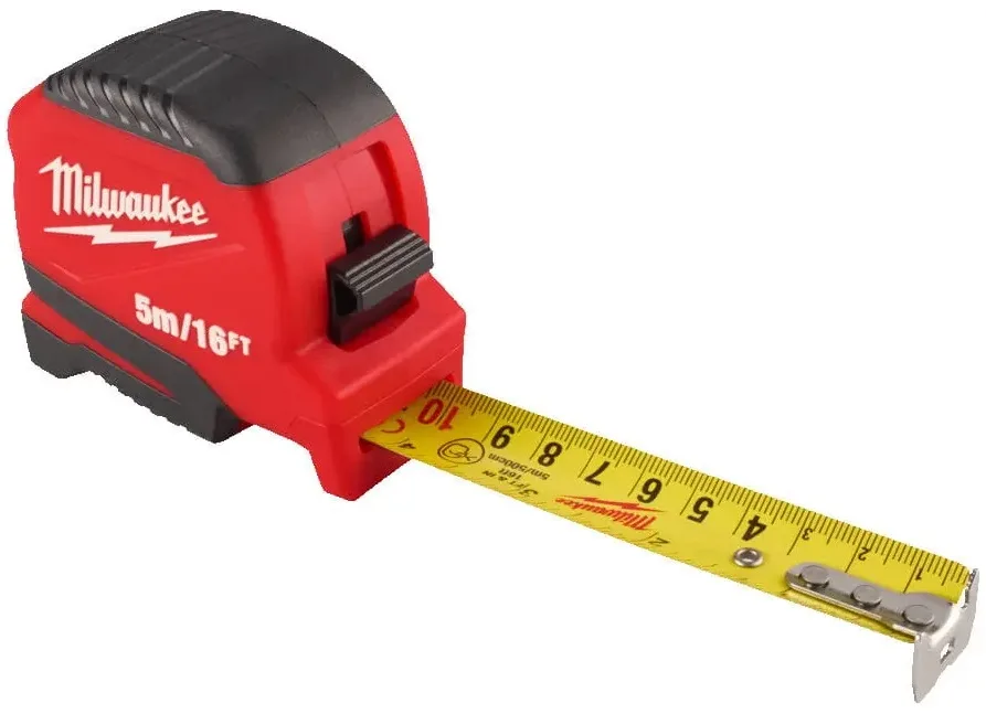 Рулетка Milwaukee Pro Compact, 5м х 16 футів х 25 мм з автоматичним фіксатором, виготовлена з АБС-пластика.
