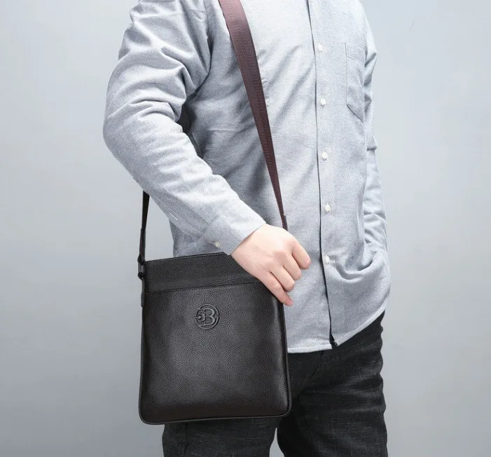 Мужская кожаная сумка-планшетка натуральная кожа 26х25х1 см черная