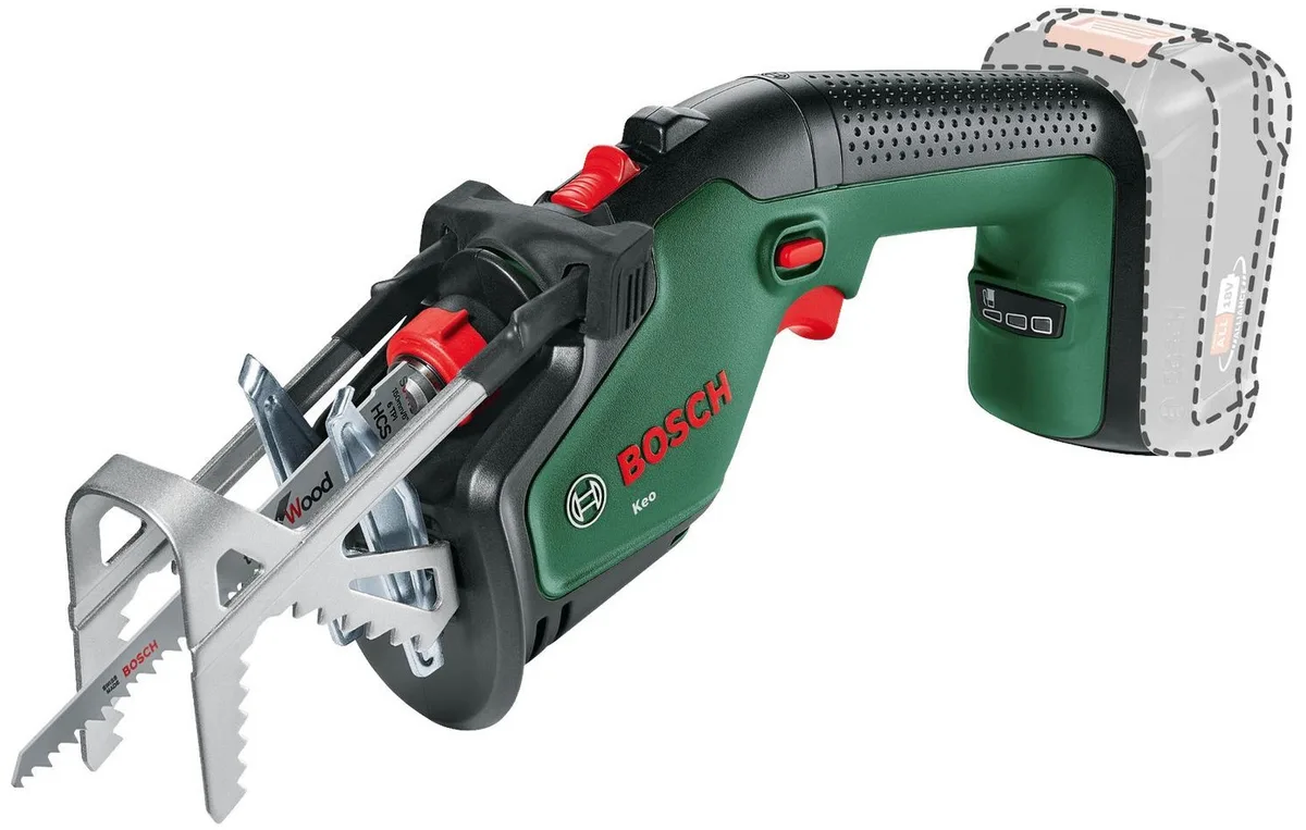 Акумуляторна шабельна пила Bosch KEO 18В, глибина пропилу 80мм, хід 20мм, вага 1.4кг, без батареї та зарядного пристрою.