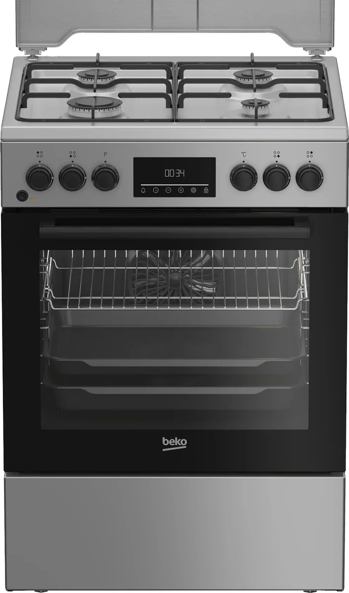 Комбінована плита Beko Газова 4 конфорки 60х85х60 см Сіра Емаль