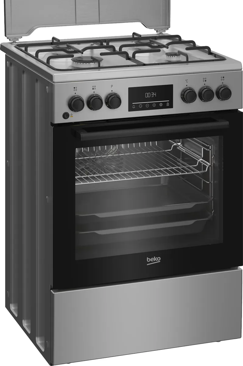 Комбінована плита Beko Газова 4 конфорки 60х85х60 см Сіра Емаль