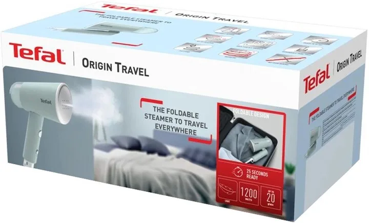 Парогенератор Tefal компактный Origin Travel, 1200Вт, 70мл, непрерывная подача пара – 20гр, металлическая подошва, белый