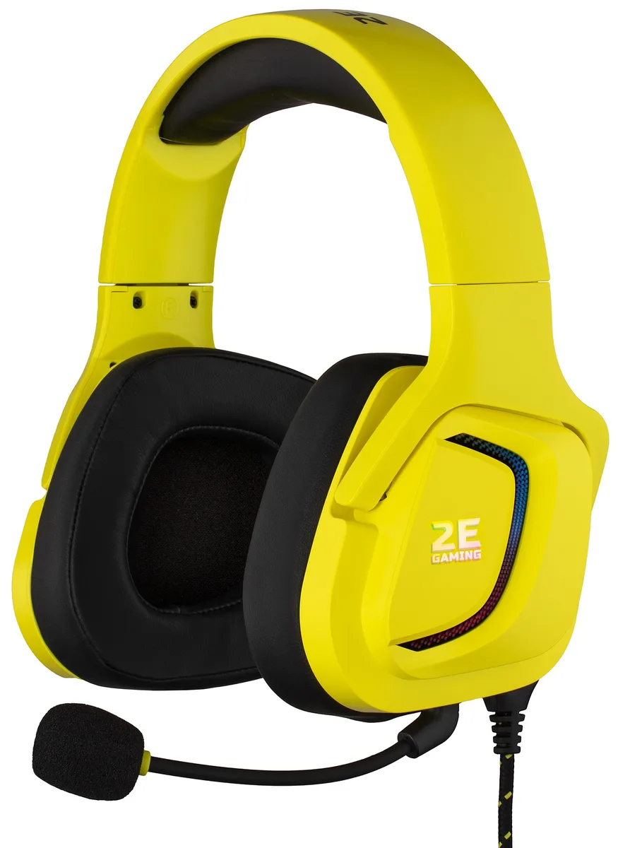 Гарнітура ігрова 2E GAMING HG340, mini-jack/dual 3.5мм, RGB, 2м, жовтий