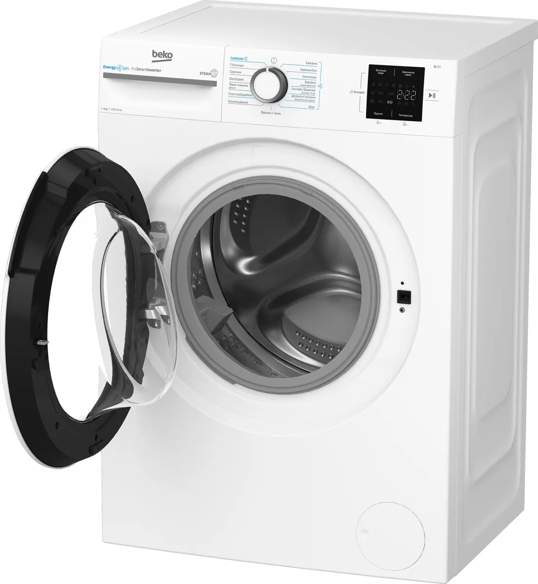 Фронтальна пральна машина Beko, 8 кг, 1000 об/хв, клас енергоефективності A+++, 55 см, з дисплеєм, інверторним мотором та функцією