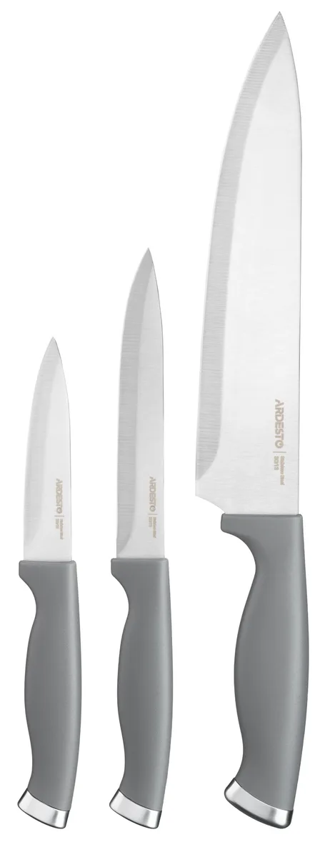 Набір кухонних ножів ARDESTO Gemini Gourmet, 3 одиниці, нержавіюча сталь, пластик, сірий.