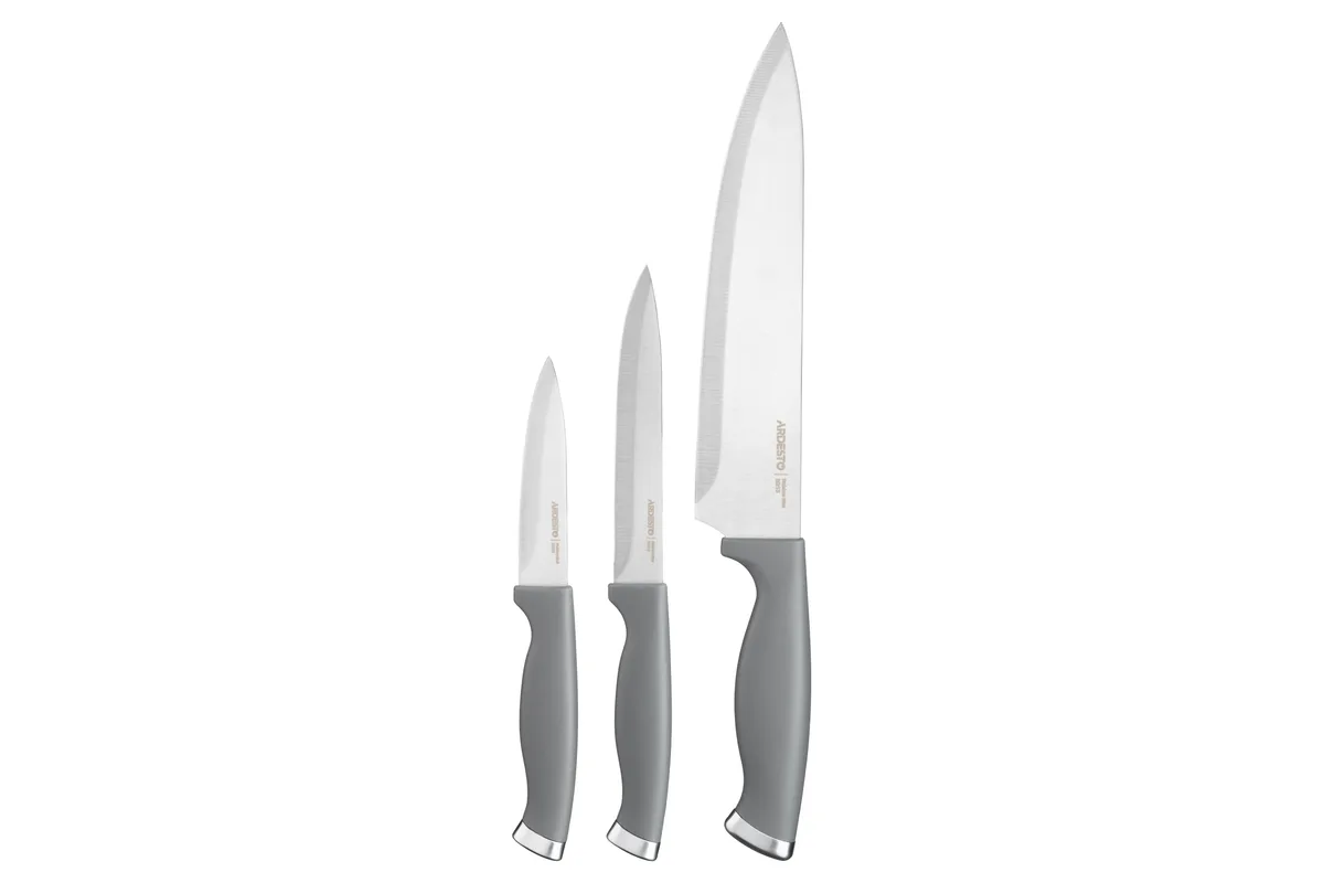 Набір кухонних ножів ARDESTO Gemini Gourmet, 3 одиниці, нержавіюча сталь, пластик, сірий.