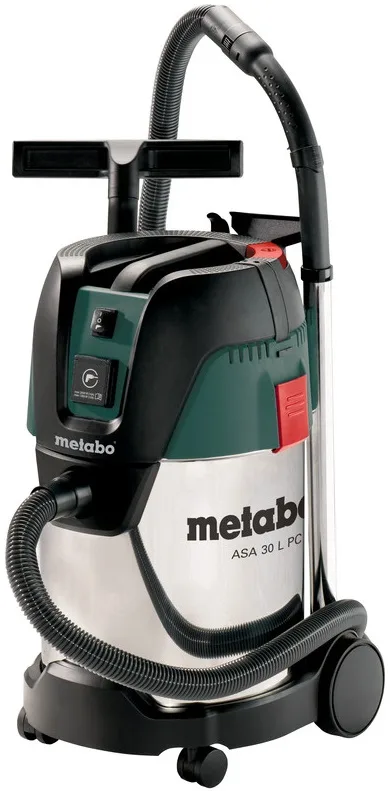 Професійний пилосос Metabo ASA 30 L PC Inox 1250Вт з потужністю всмоктування 210 мБар, об'ємом контейнера 30 л та вагою 9.6 кг.