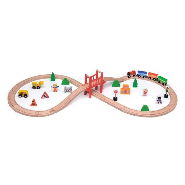 Іграшкова залізниця Viga Toys дерев'яна 39 елементів 106х16х14 см різнокольорова